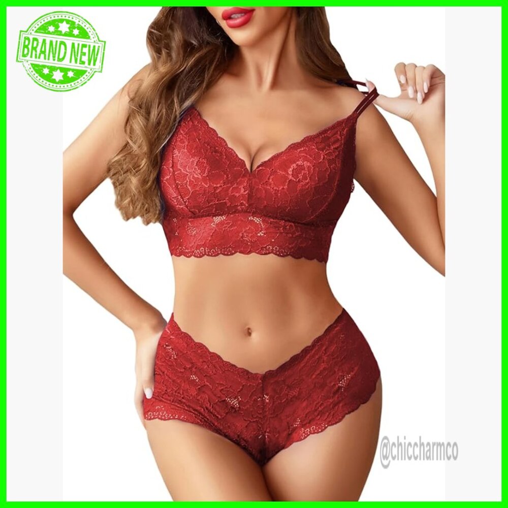 Large Lace Bralette And Boy Short Set, Adjustable Straps, Nylon Spandex